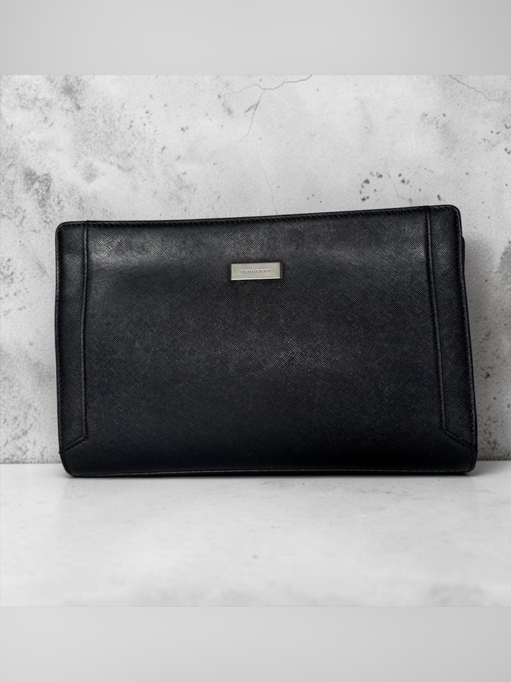 Burberry Black Leather Clutch Pouch Bag  Luxury Unisex Authentic